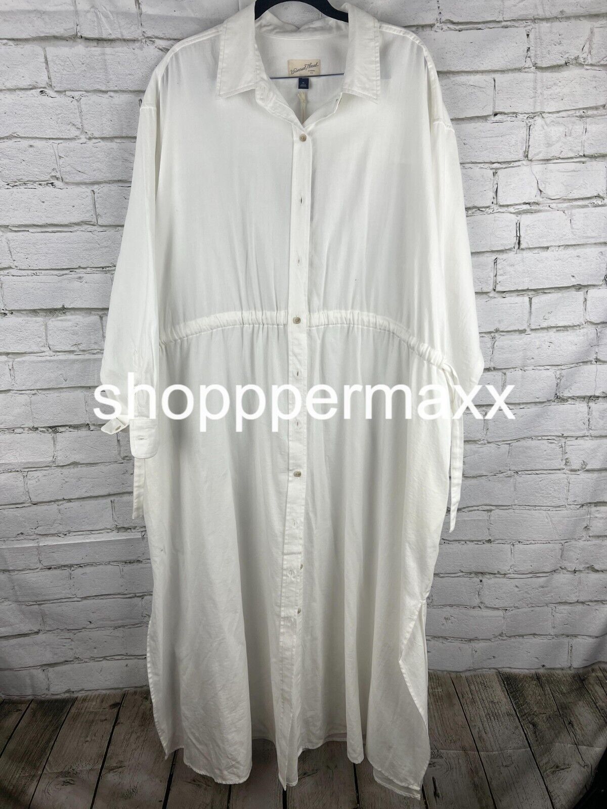 Women's Long Sleeve Cinch Waist Maxi Shirtdress - Universal Thread, White, XL