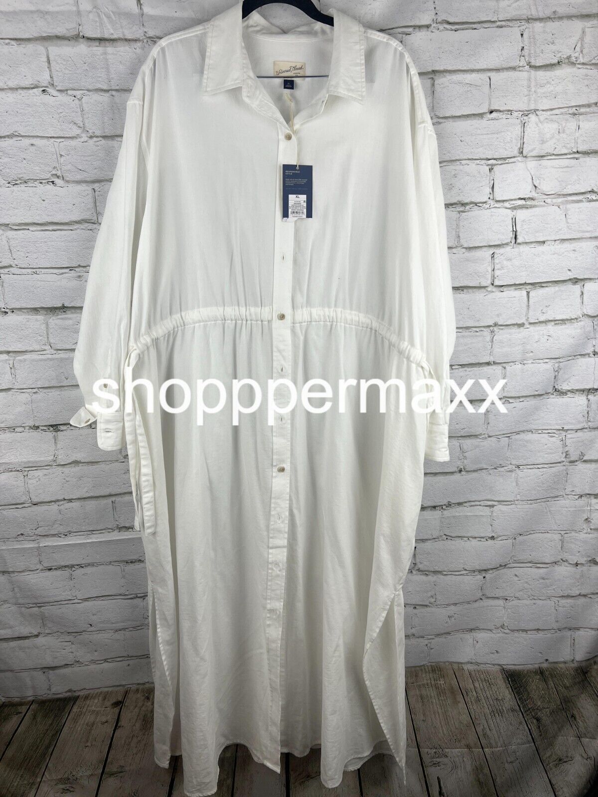 Women's Long Sleeve Cinch Waist Maxi Shirtdress - Universal Thread, White, XL