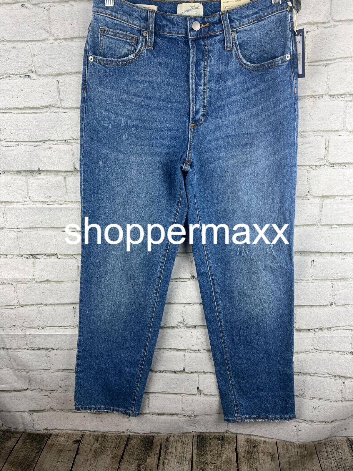 Women High-Rise 90's Distressed Straight Jeans- Universal Thread Medium Wash 10S