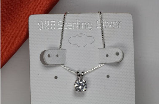 CLEAR ROUND CUT SLIDER SOLITARE PENDANT W/ CHAIN  925 STERLING SILVER~~MXFRI