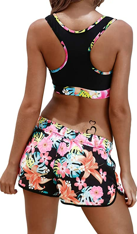 Wenley Zeng Womens Sport Two Piece Swimsuits Racerback Tops Boyshort Bottom XS