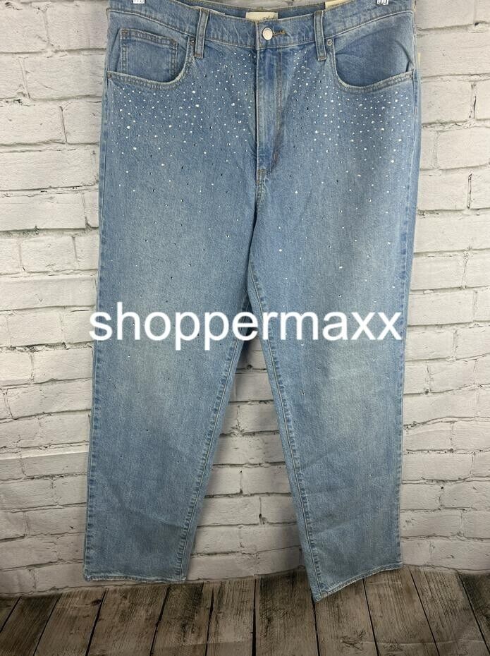 Women High-Rise Embellished 90's Straight Jeans- Universal Thread Light Wash, 16