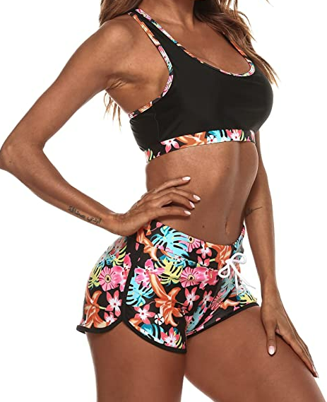 Wenley Zeng Womens Sport Two Piece Swimsuits Racerback Tops Boyshort Bottom XS