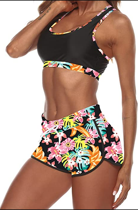 Wenley Zeng Womens Sport Two Piece Swimsuits Racerback Tops Boyshort Bottom XS