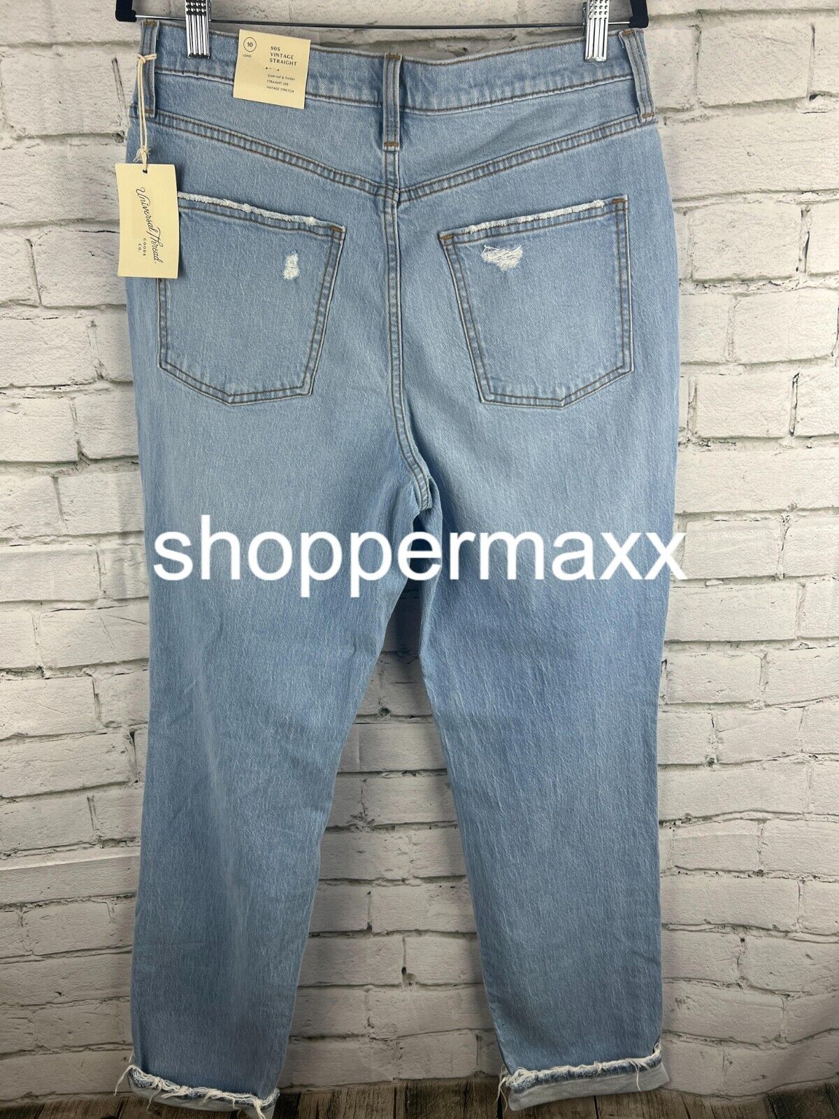 WOMEN HIGH-RISE 90'S VINTAGE STRAIGHT JEANS- UNIVERSAL THREAD LIGHT WASH 10 Long