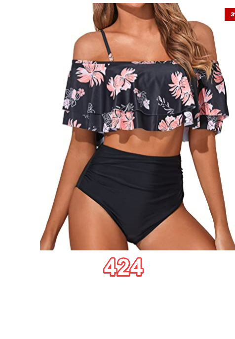 Tempt Me Womens High Waisted Two Piece Off Shoulder Bikini Set Swim wear Blk S