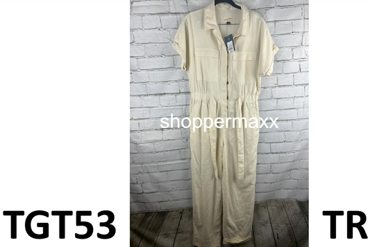 Women's Short Sleeve Linen Boilersuit - Universal Thread, Cream, Size 8