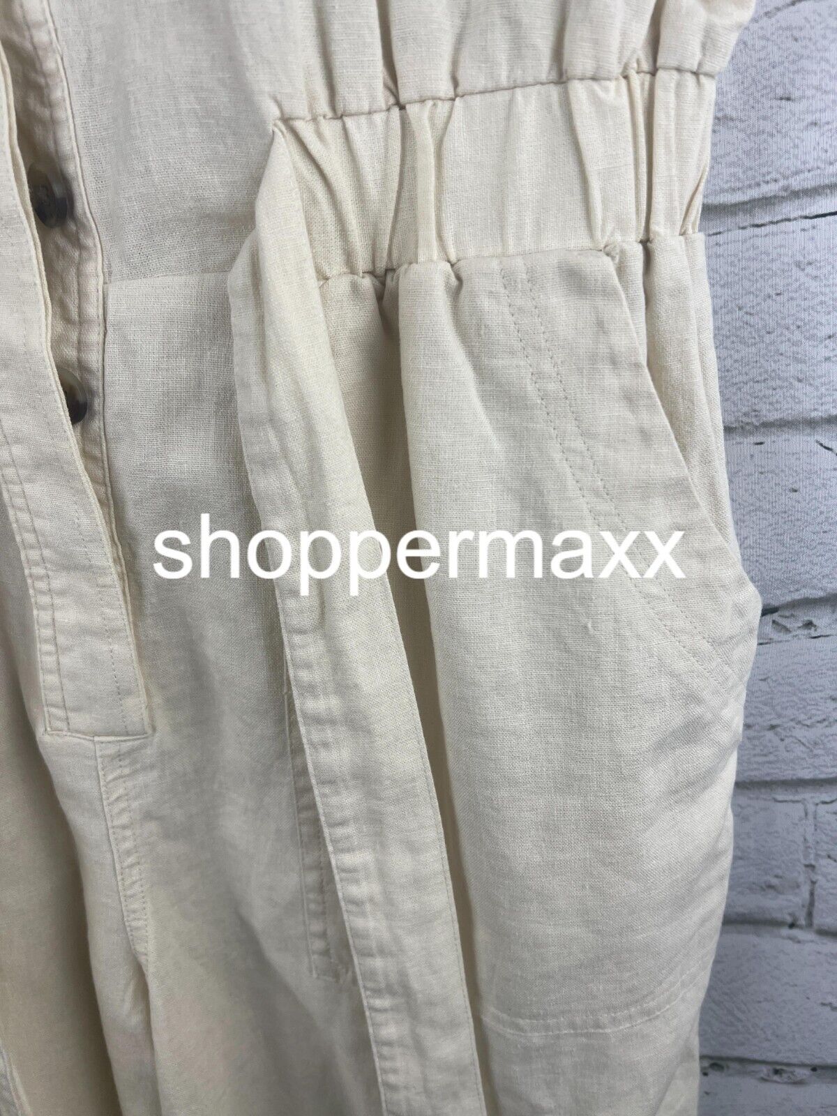 Women's Short Sleeve Linen Boilersuit - Universal Thread, Cream, Size 8