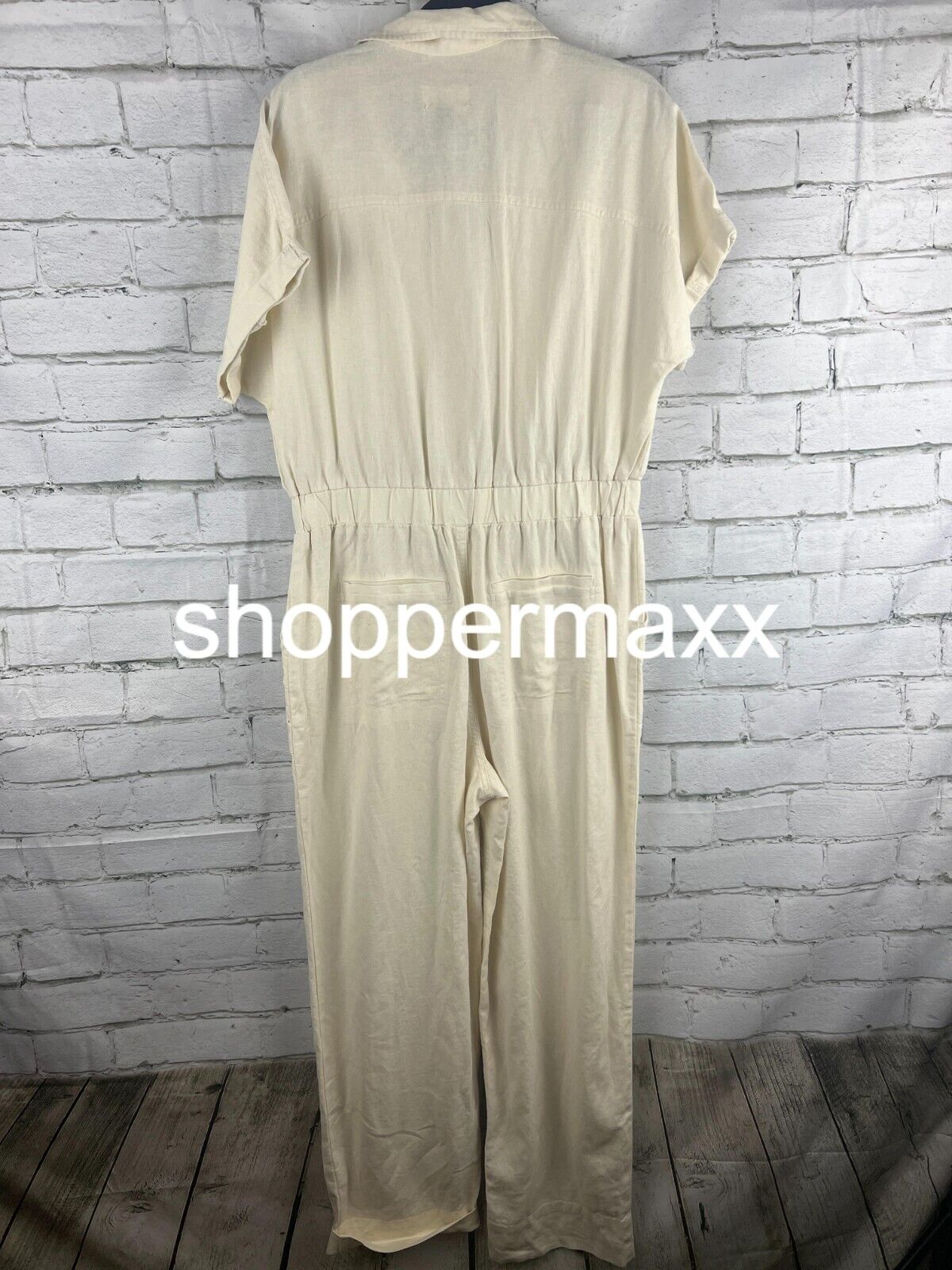 Women's Short Sleeve Linen Boilersuit - Universal Thread, Cream, Size 8