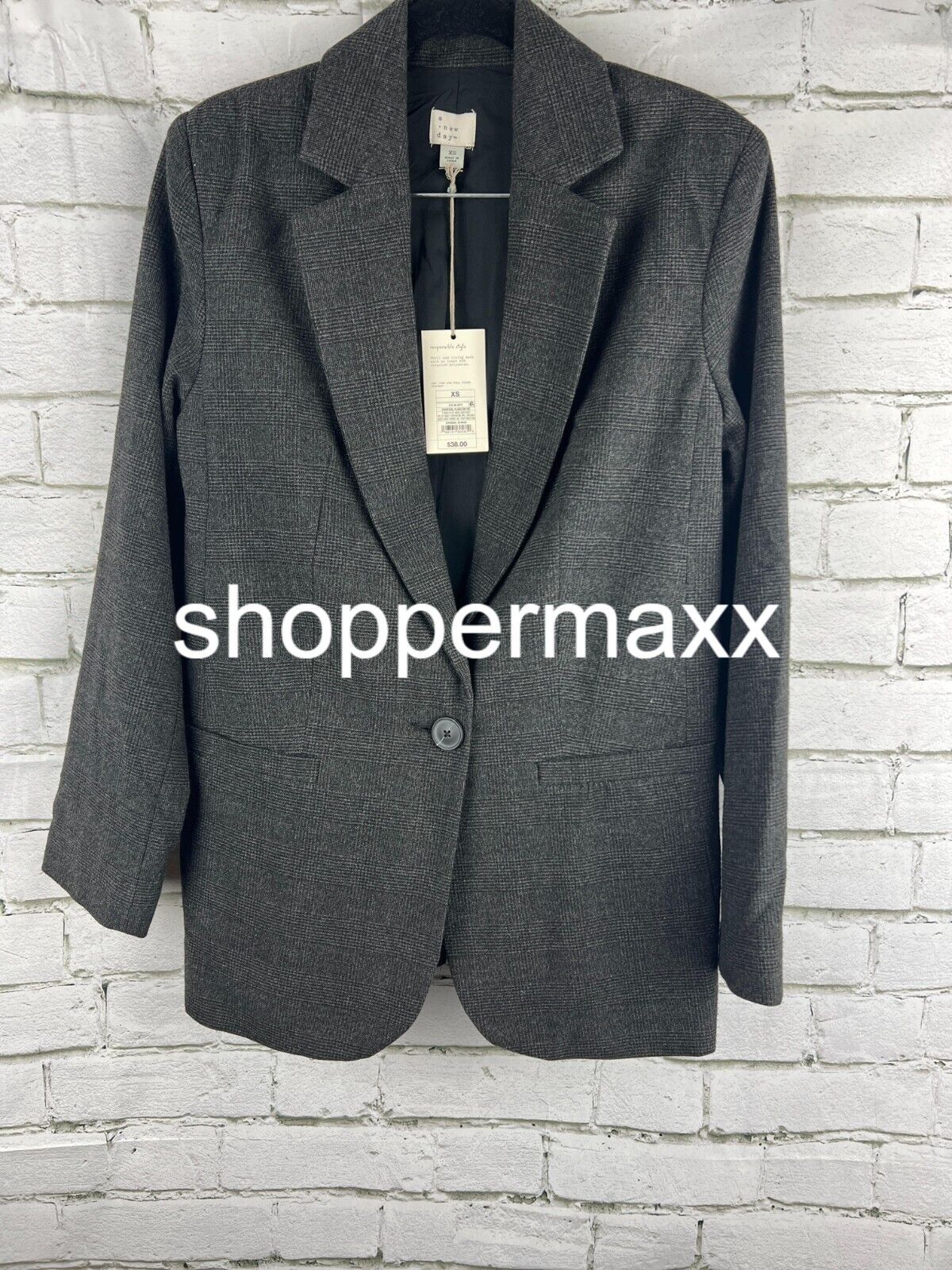 A New Day Women's Charcoal Plaid Blazer Size X-Small