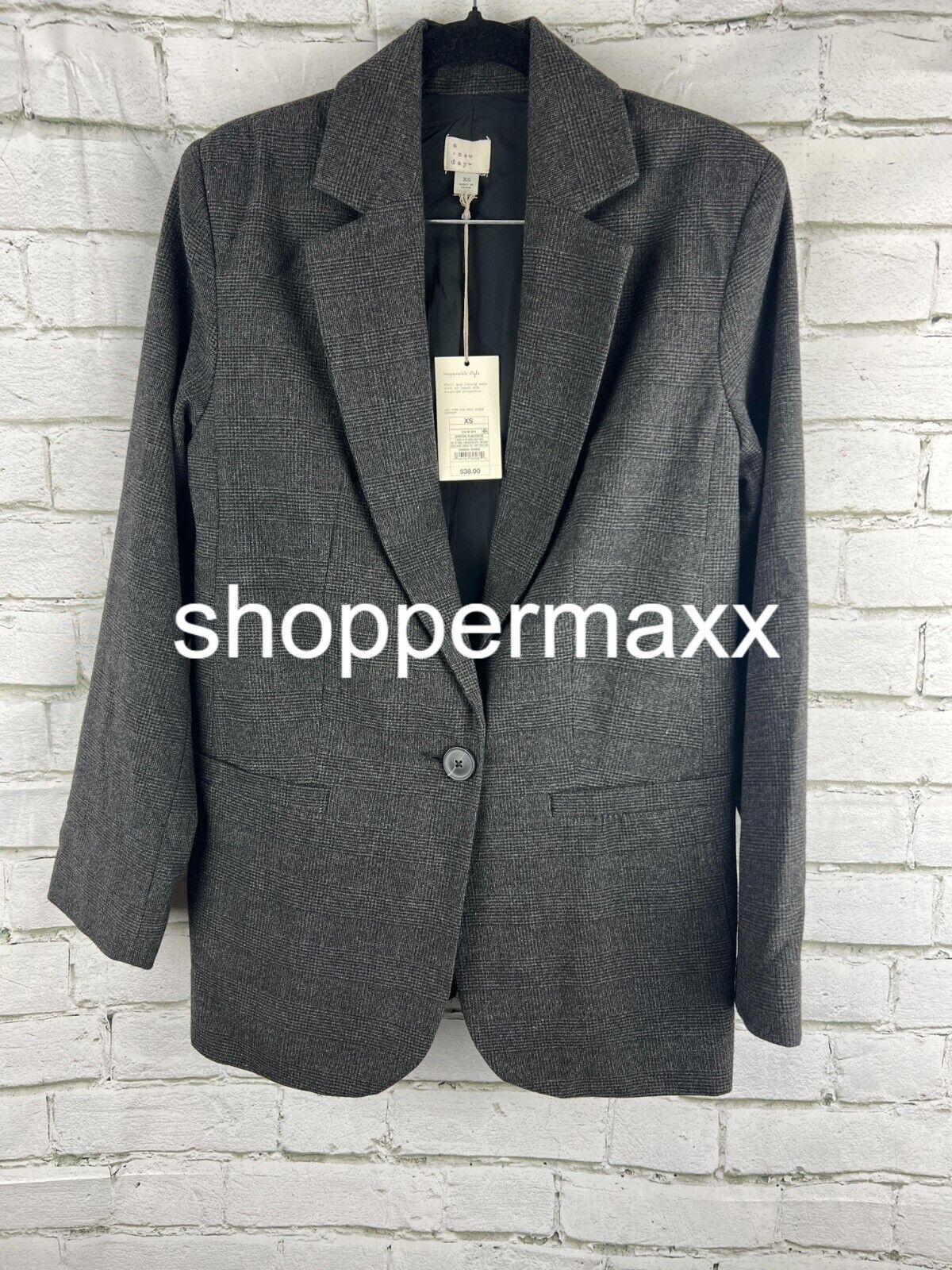 A New Day Women's Charcoal Plaid Blazer Size X-Small