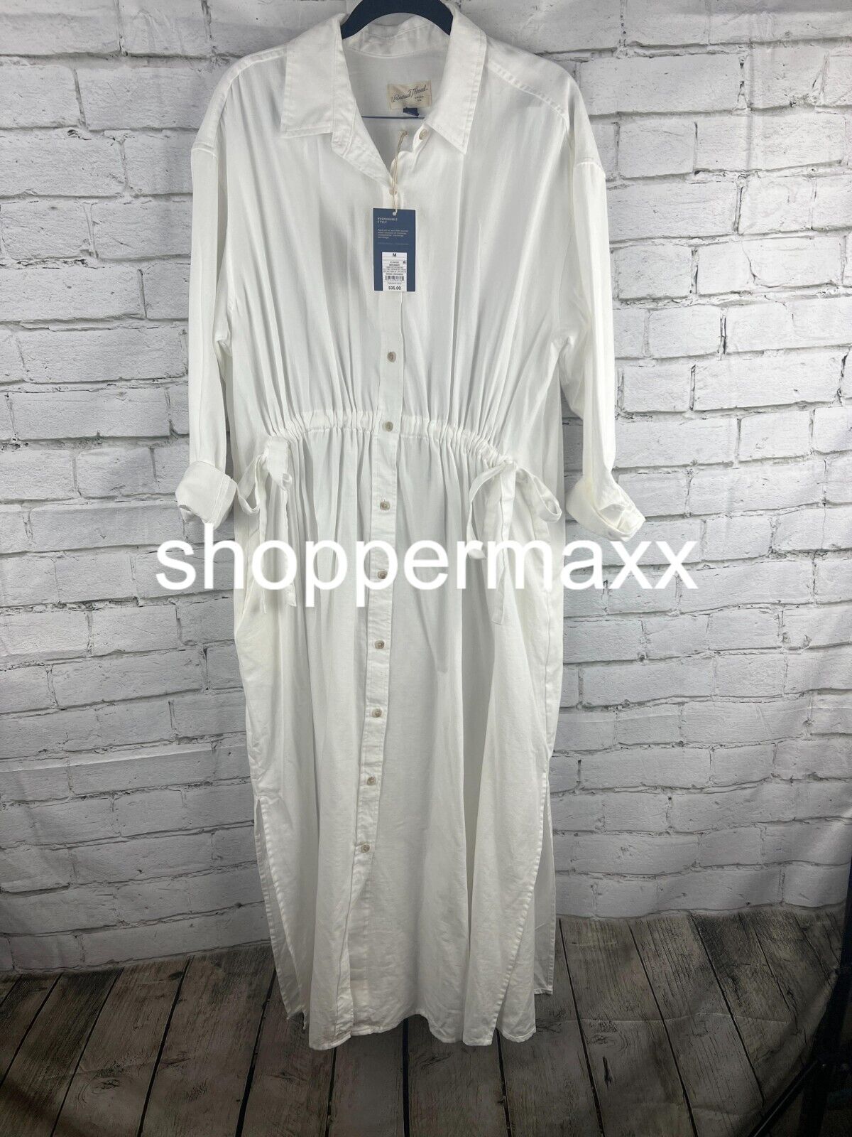 Women's Long Sleeve Cinch Waist Maxi Shirtdress- Universal Thread, WHITE, Medium