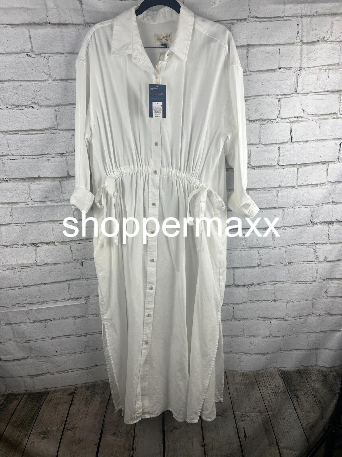 Women's Long Sleeve Cinch Waist Maxi Shirtdress- Universal Thread, WHITE, Medium