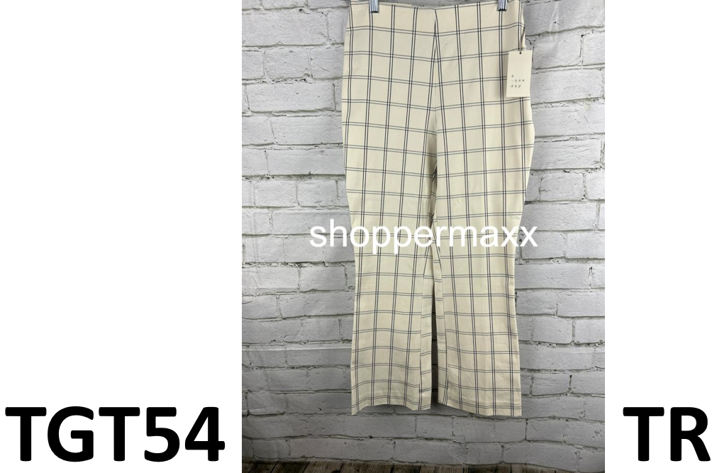 Women's High 16 Rise Slim Fit Kick Flare Pull On Pants A New Day, Cream Plaid, 4