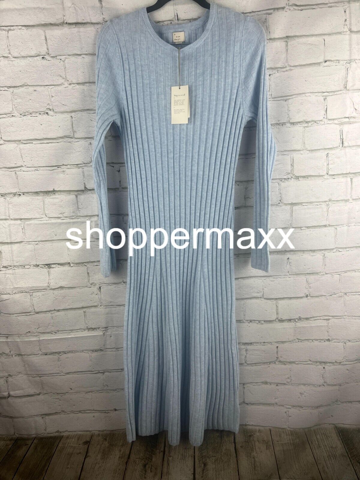 Women's Long Sleeve Midi Ribbed Sweater Dress - A New Day, Blue, Medium
