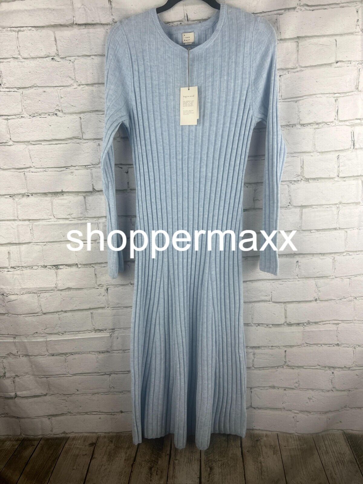 Women's Long Sleeve Midi Ribbed Sweater Dress - A New Day, Blue, Medium
