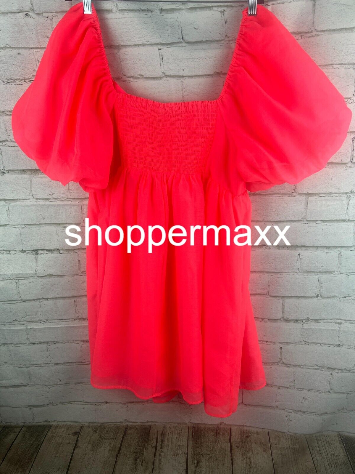 Women's Balloon Short Sleeve Organza Baby Doll Dress- A New Day, Hot Pink, Large