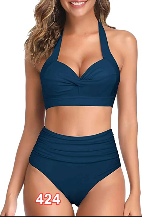 Tempt Me Womens Vintage Swimsuits Retro Halter Ruched High Waist Bikini w Bottom