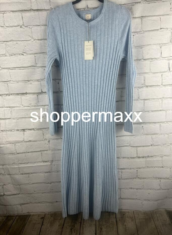 Women's Long Sleeve Midi Ribbed Sweater Dress - A New Day, Blue, Medium