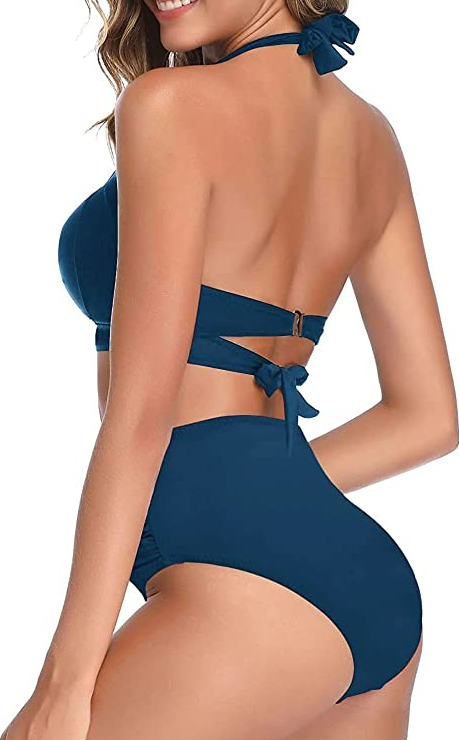 Tempt Me Womens Vintage Swimsuits Retro Halter Ruched High Waist Bikini w Bottom