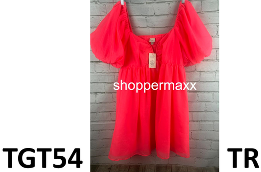 Women's Balloon Short Sleeve Organza Baby Doll Dress - A New Day, Hot Pink, XXL