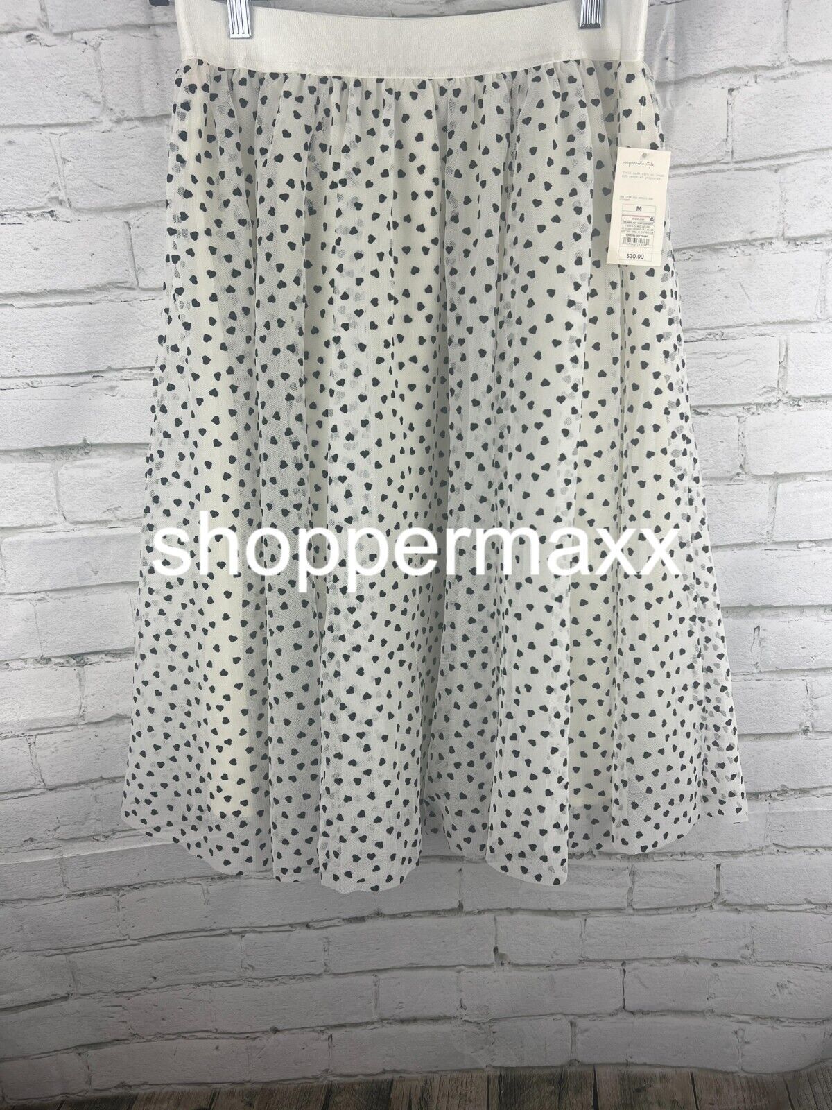 Women's Tulle Midi A-Line Skirt - A New Day, Cream/Black Heart, Medium