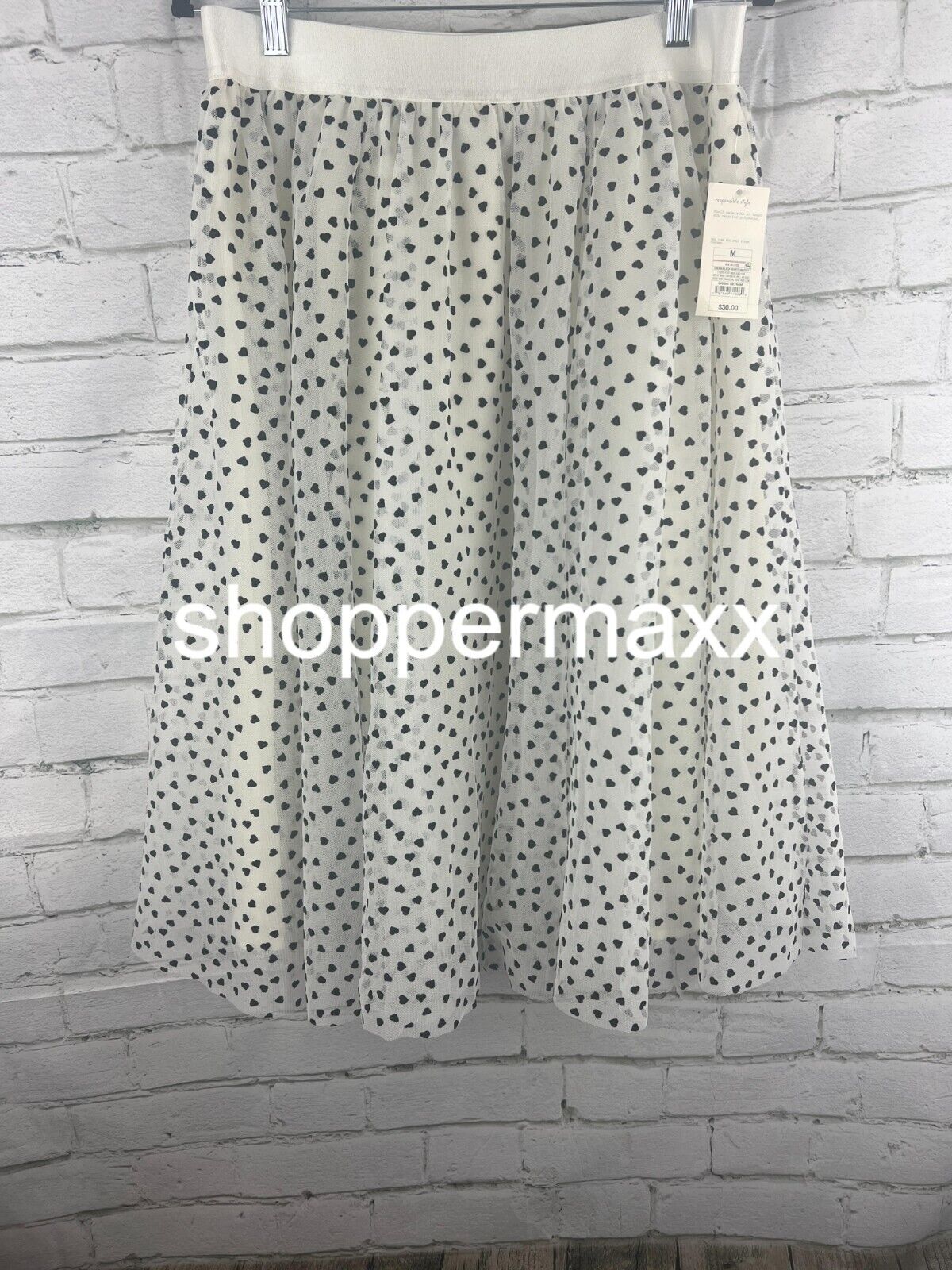 Women's Tulle Midi A-Line Skirt - A New Day, Cream/Black Heart, Medium