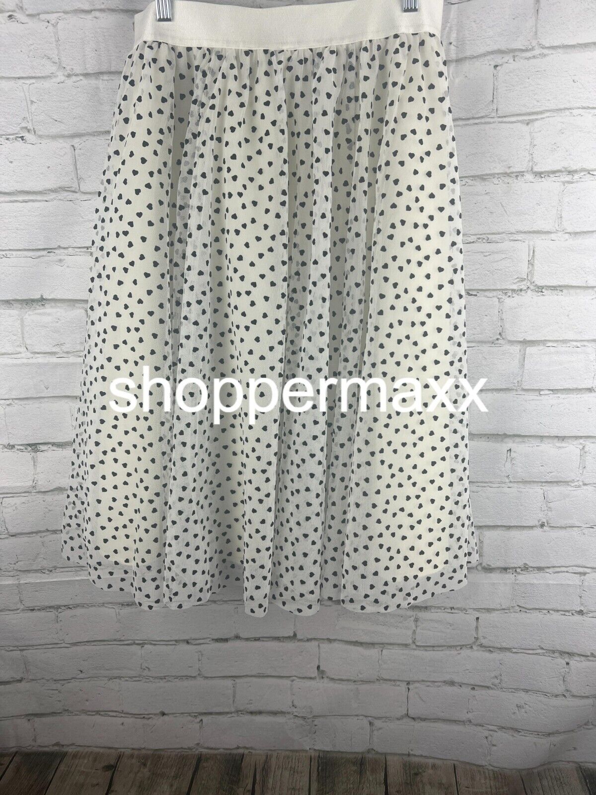 Women's Tulle Midi A-Line Skirt - A New Day, Cream/Black Heart, Medium