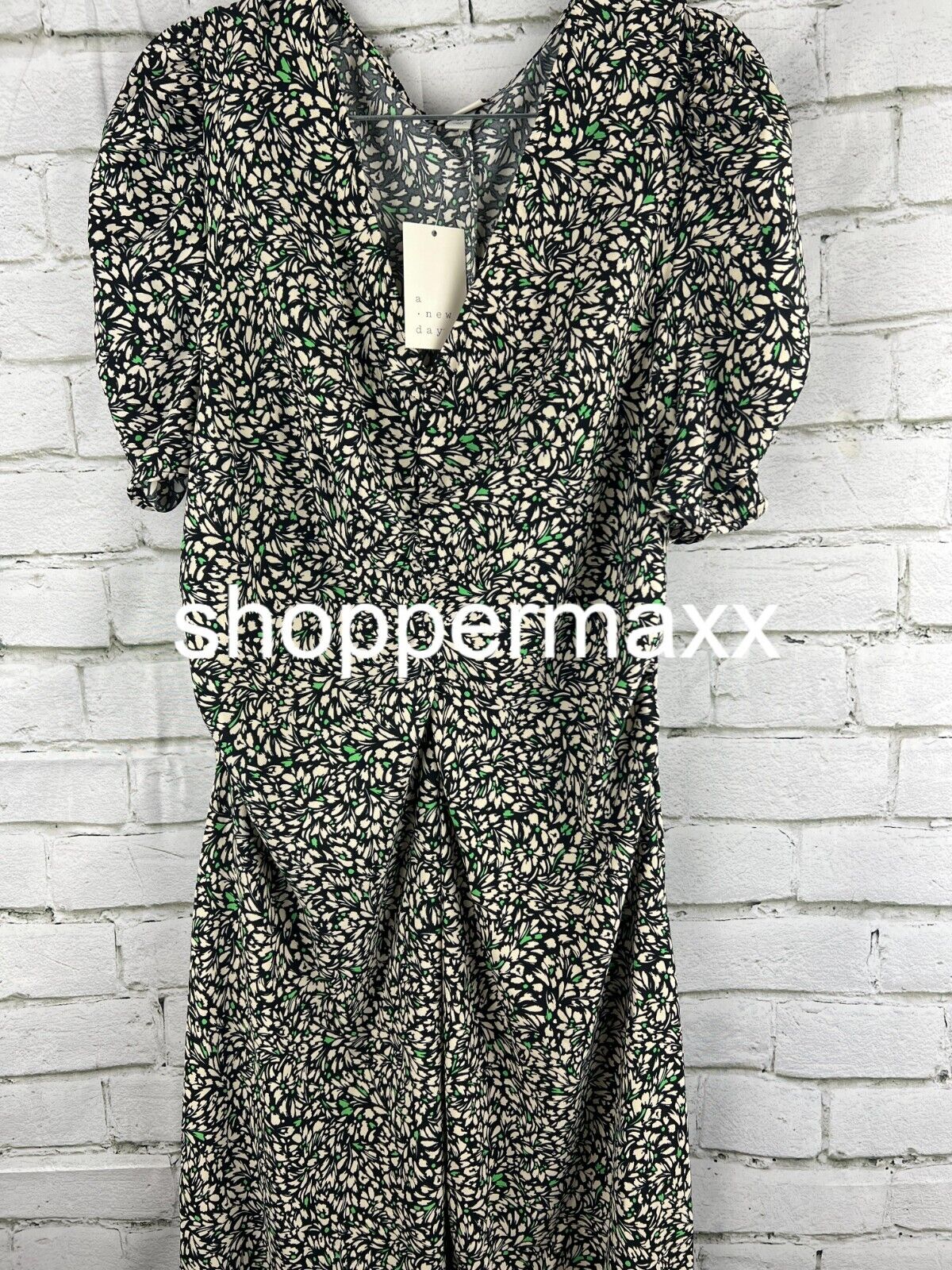 Women's Crepe Short Sleeve Midi Dress - A New Day, Green Floral, X-Large