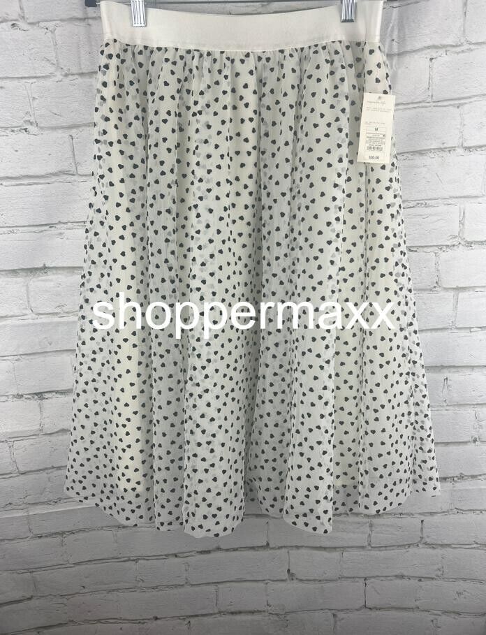 Women's Tulle Midi A-Line Skirt - A New Day, Cream/Black Heart, Medium