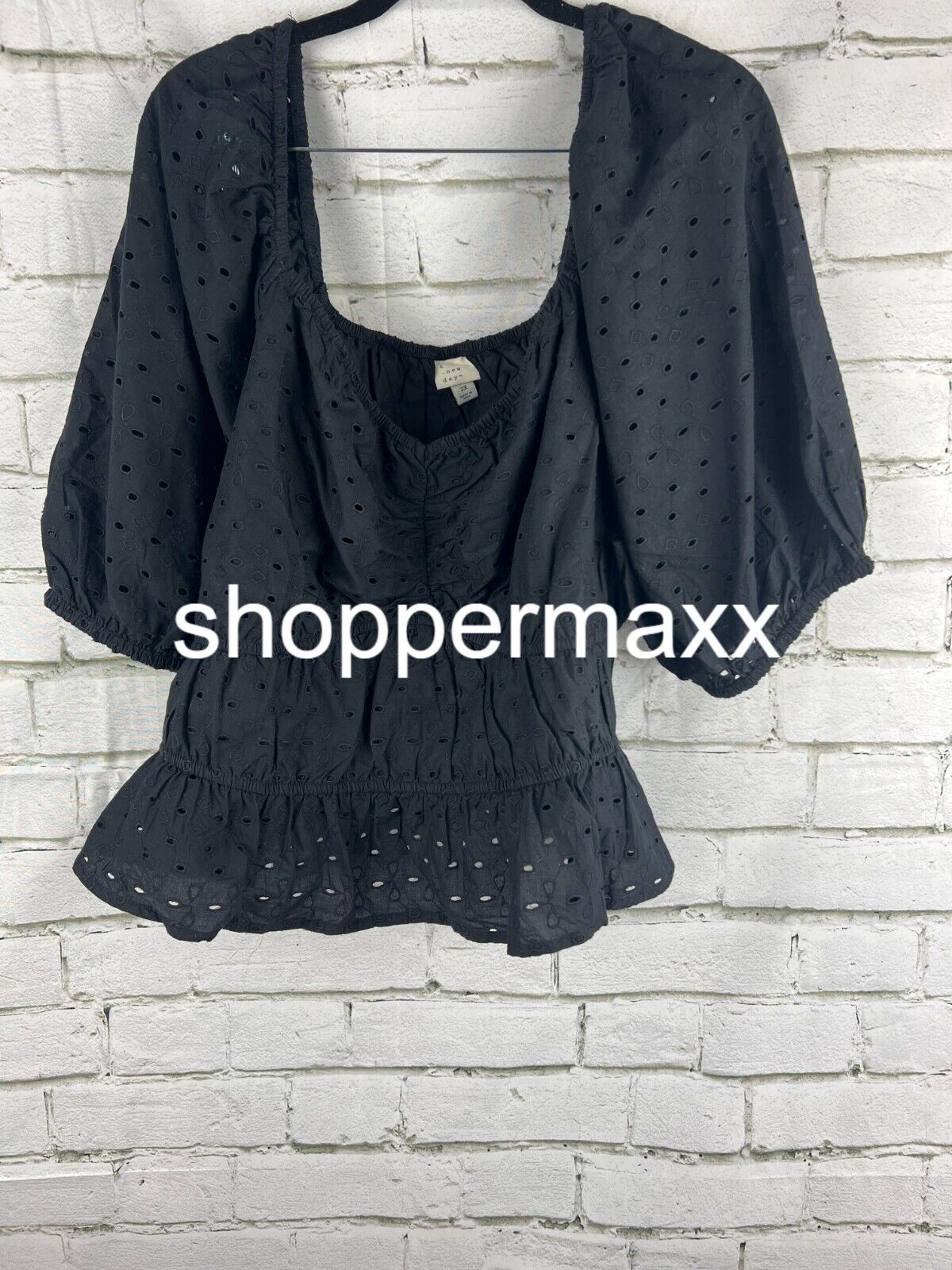 A NEW DAY WOMEN'S BLACK CROP TOP, SIZE 2X