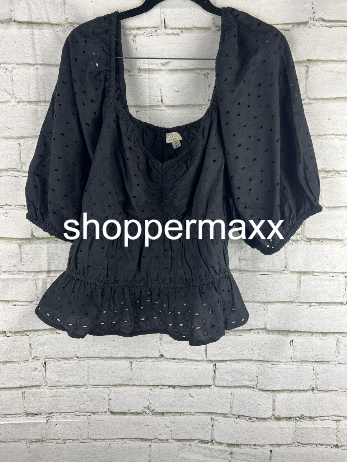 A NEW DAY WOMEN'S BLACK CROP TOP, SIZE 2X