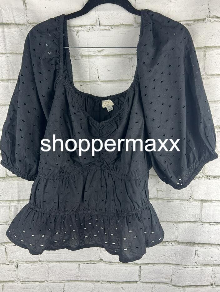 A NEW DAY WOMEN'S BLACK CROP TOP, SIZE 2X