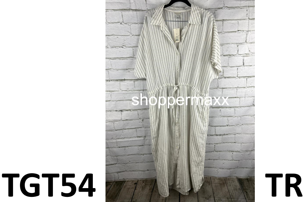 Women's Short Sleeve Linen Midi Shirtdress - A New Day, Cream Striped, XX-Large