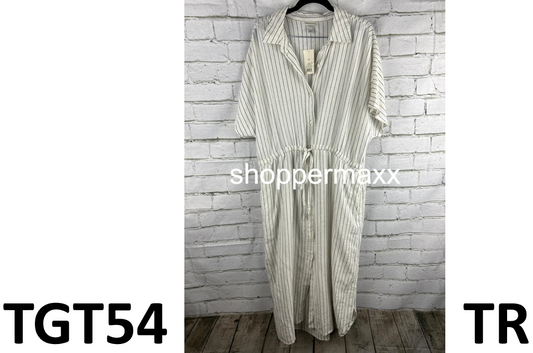 Women's Short Sleeve Linen Midi Shirtdress - A New Day, Cream Striped, XX-Large