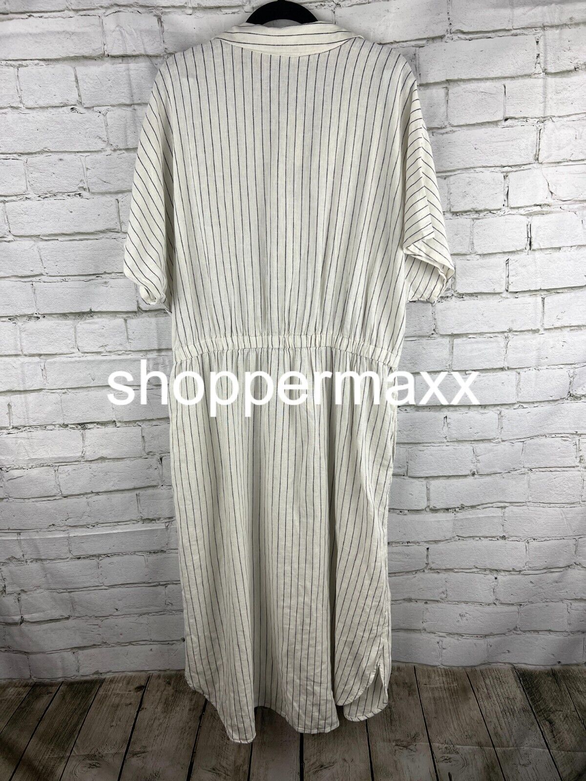 Women's Short Sleeve Linen Midi Shirtdress - A New Day, Cream Striped, XX-Large