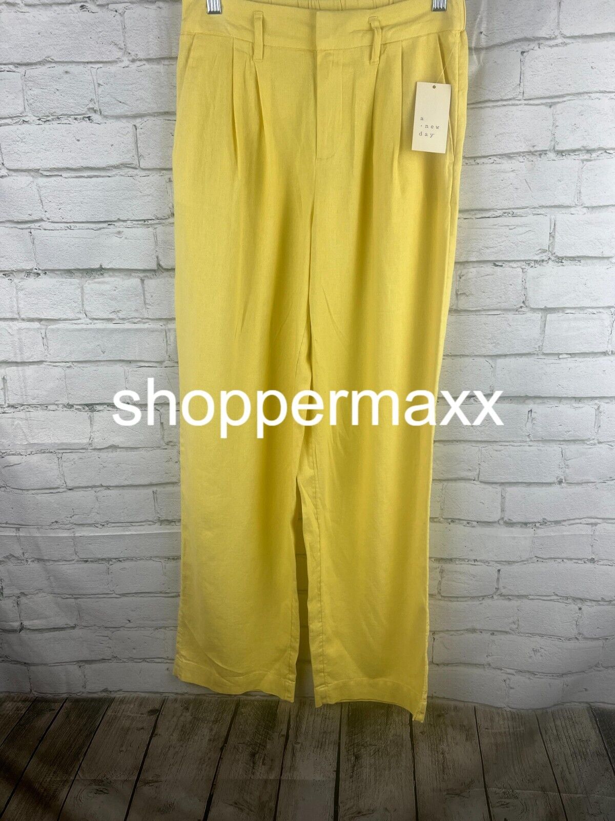 Women's High-Rise Linen Pleat Front Straight Pants - A New Day, Yellow, Size 2