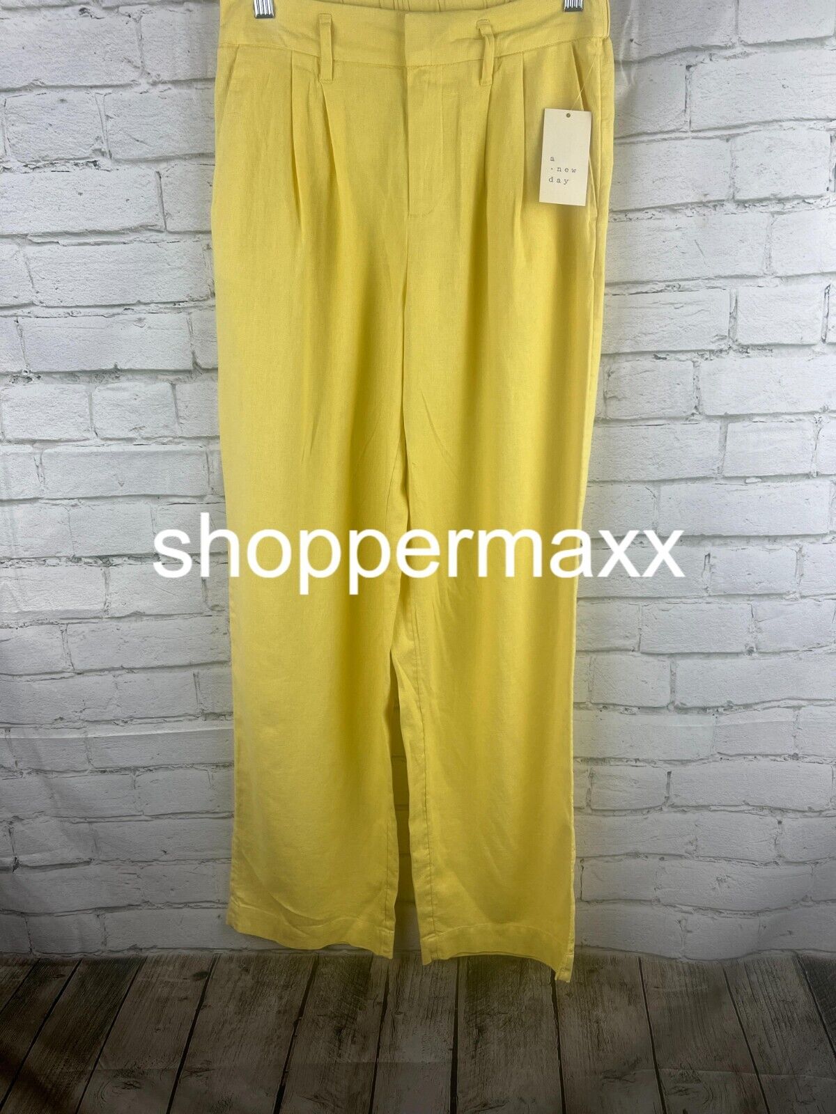 Women's High-Rise Linen Pleat Front Straight Pants - A New Day, Yellow, Size 2