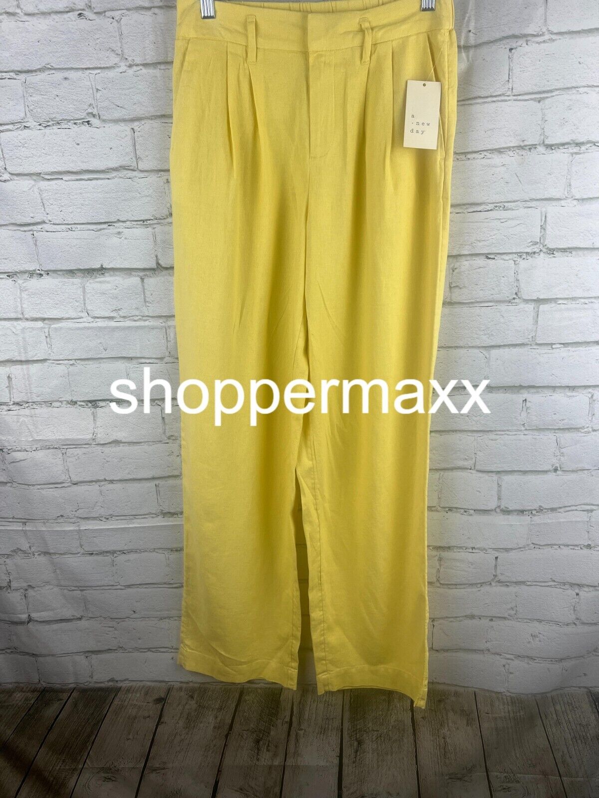 Women's High-Rise Linen Pleat Front Straight Pants - A New Day, Yellow, Size 2