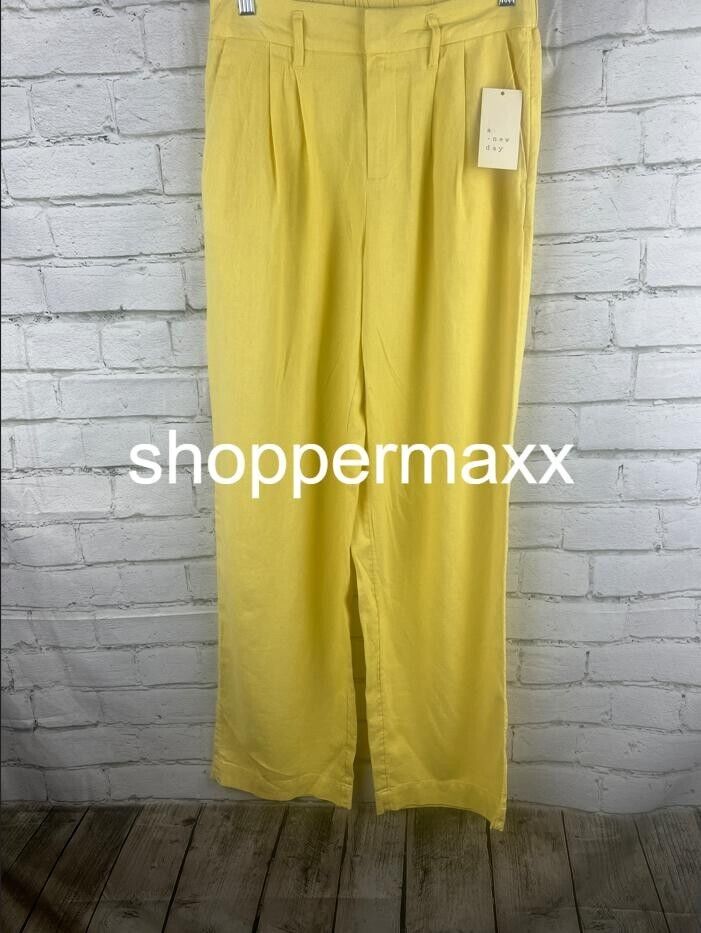 Women's High-Rise Linen Pleat Front Straight Pants - A New Day, Yellow, Size 2