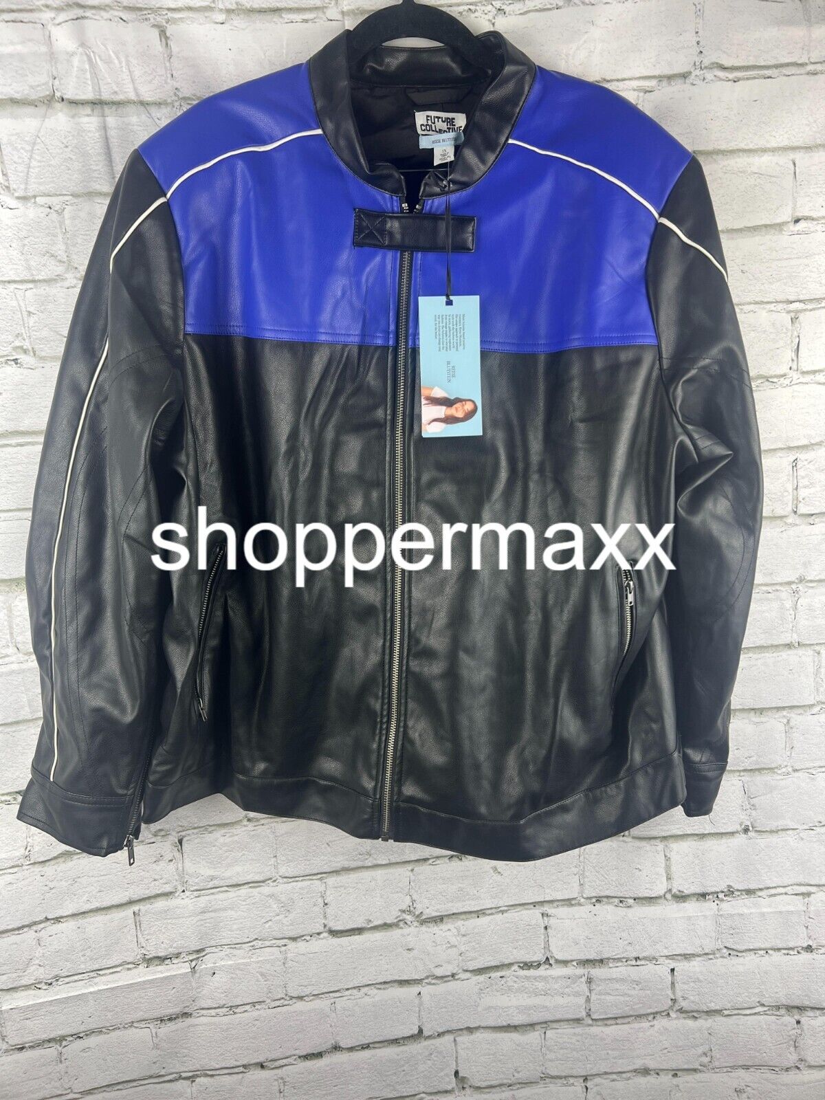 Women's Long Sleeve Faux Leather Jacket - Future Collective, Black, Size 1X