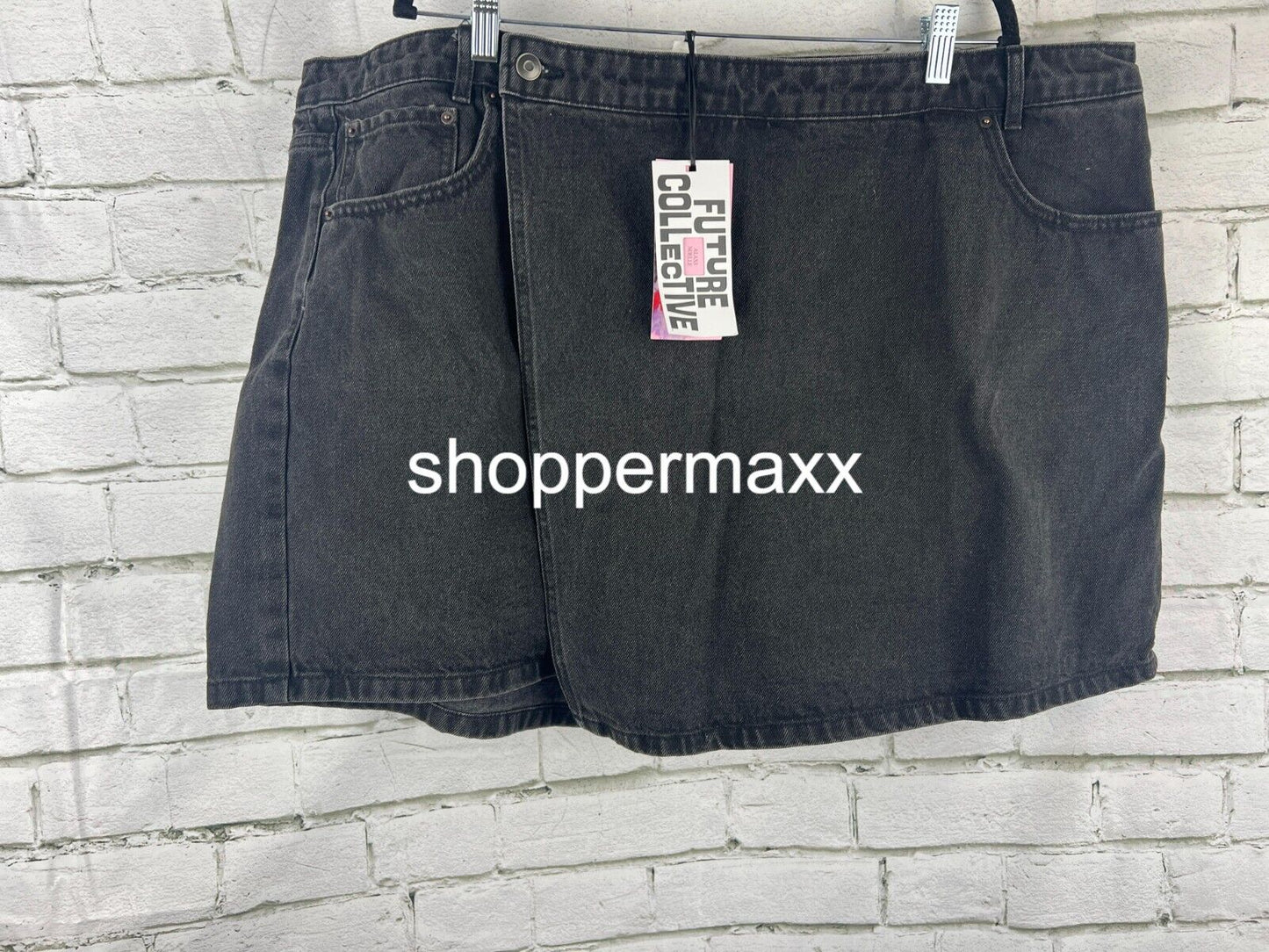Women's Asymmetrical Denim Mini Skort - Future Collective, Dark Wash, Size 22