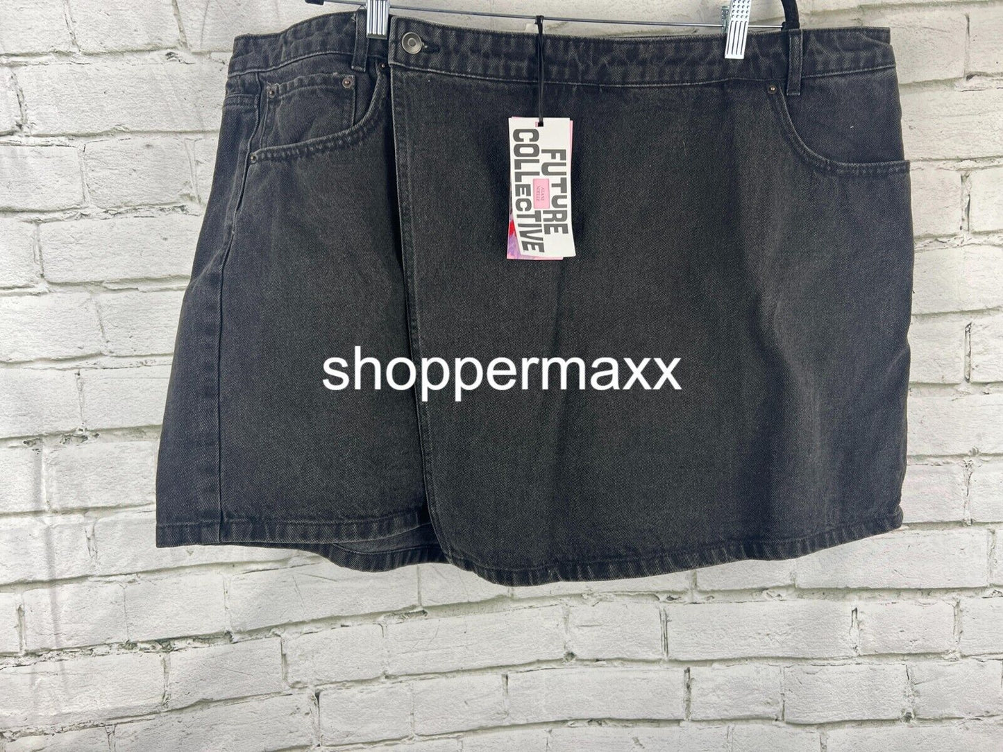 Women's Asymmetrical Denim Mini Skort - Future Collective, Dark Wash, Size 22