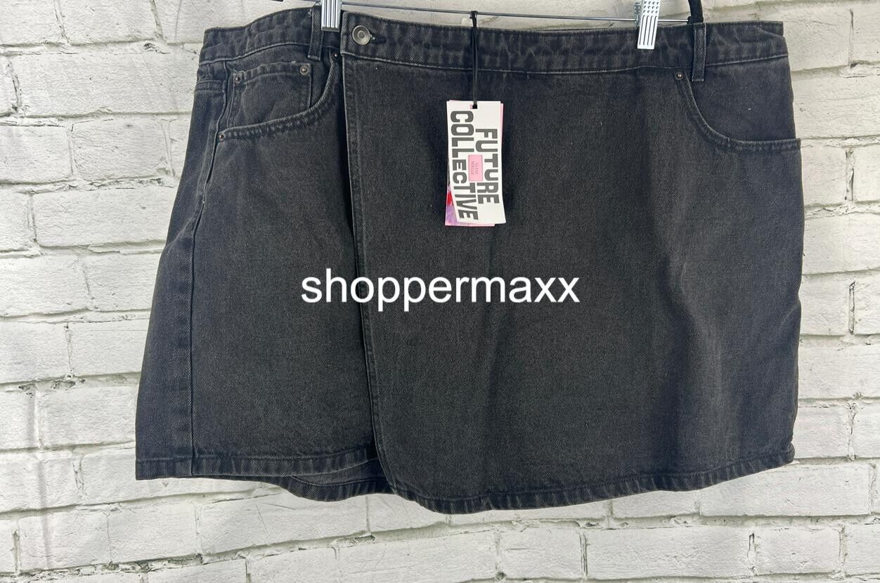 Women's Asymmetrical Denim Mini Skort - Future Collective, Dark Wash, Size 22