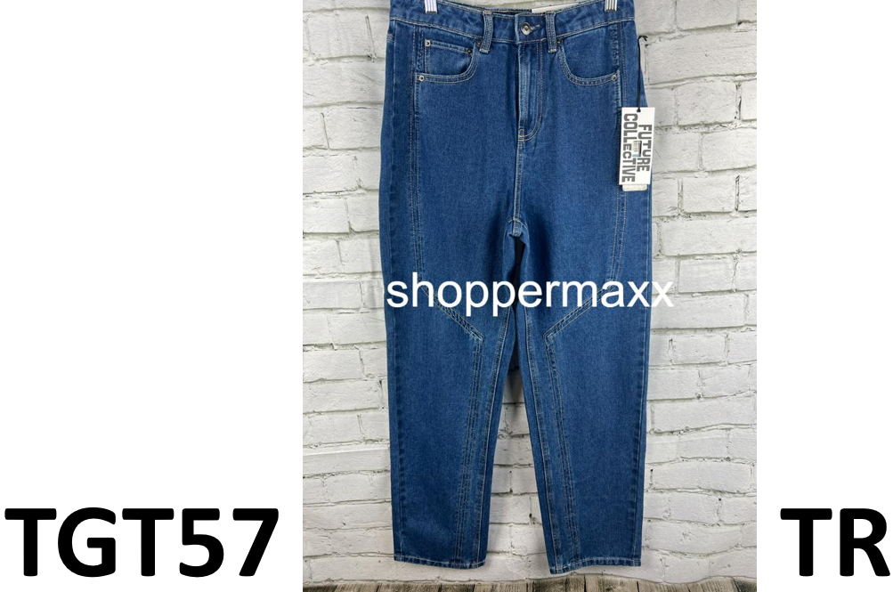 WOMEN'S WESTERN SEAMED STRAIGHT DENIM PANT- FUTURE COLLECTIVE, DARK BLUE, SIZE 6