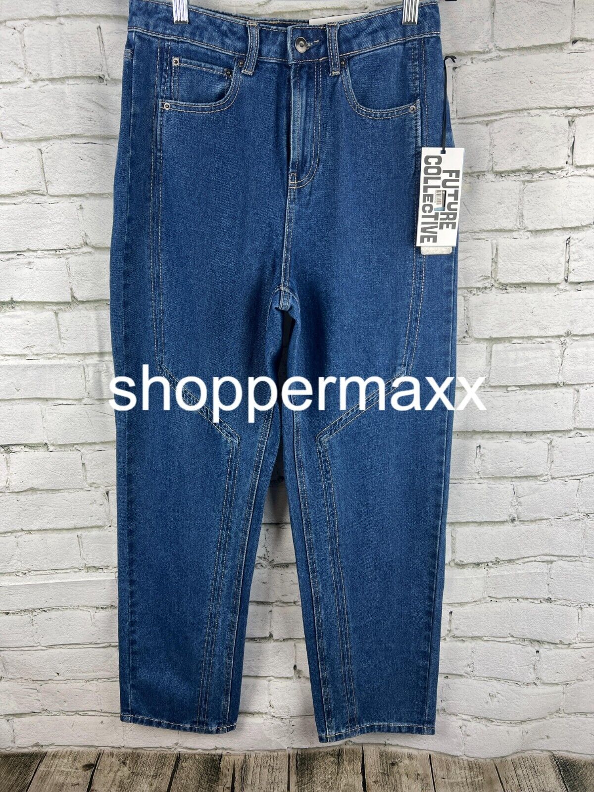 WOMEN'S WESTERN SEAMED STRAIGHT DENIM PANT- FUTURE COLLECTIVE, DARK BLUE, SIZE 6