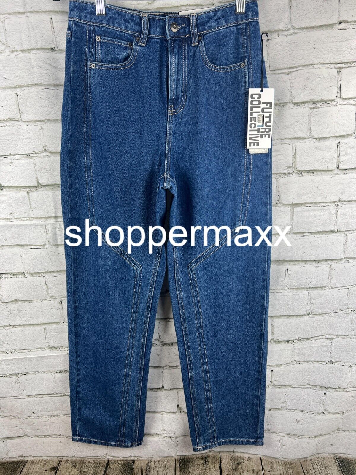 WOMEN'S WESTERN SEAMED STRAIGHT DENIM PANT- FUTURE COLLECTIVE, DARK BLUE, SIZE 6
