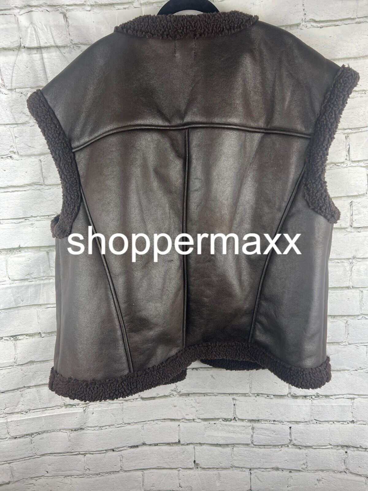 WOMEN'S FAUX SHEARLING LINED LEATHER VEST - FUTURE COLLECTIVE, DARK BROWN, XXL