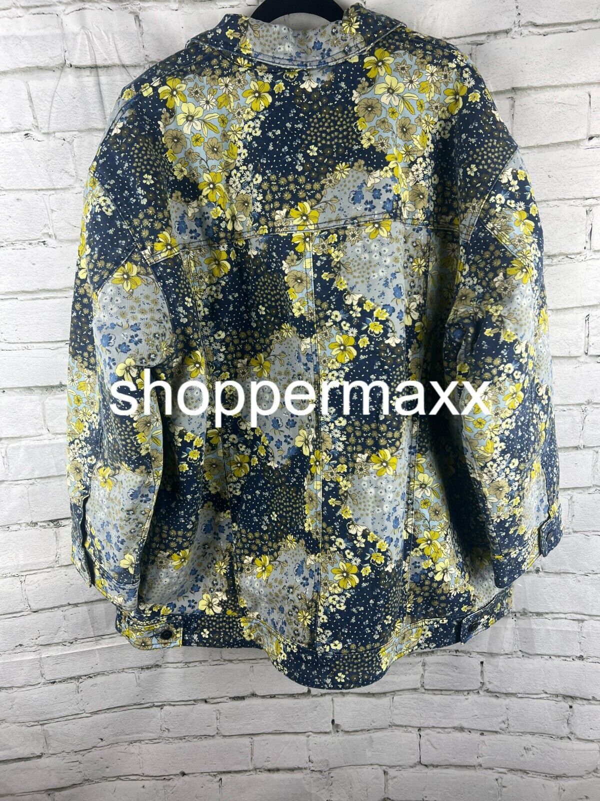 Women's Denim Floral Print Faux Shearling Jacket - Future Collective, XX-Large