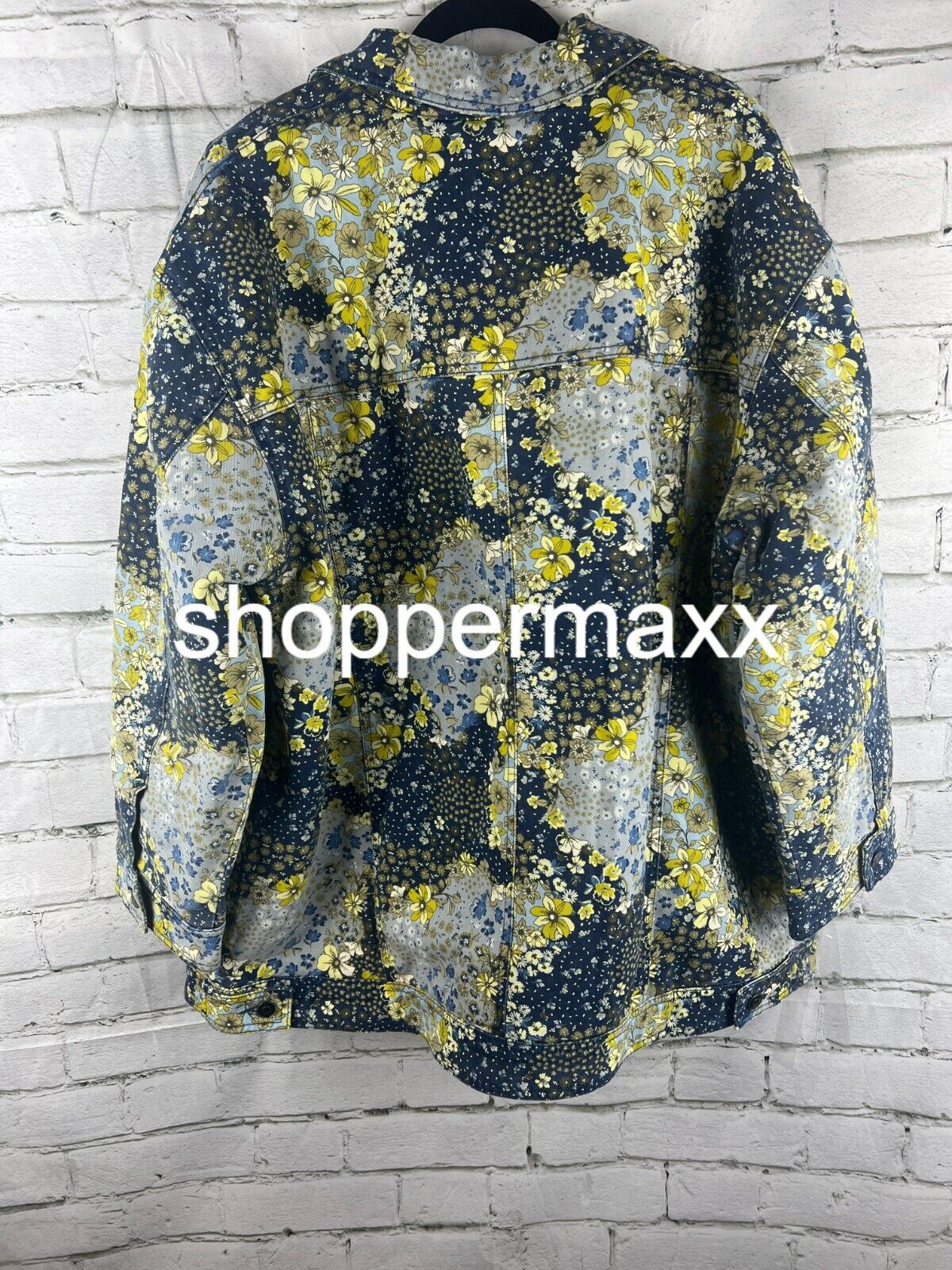 Women's Denim Floral Print Faux Shearling Jacket - Future Collective, XX-Large